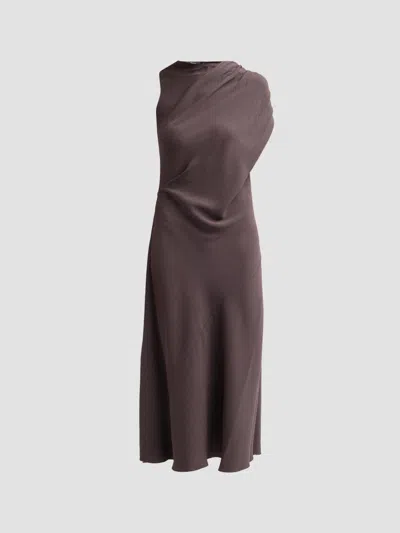 Theory Women's Twisted Shoulder Midi Dress In Cacao