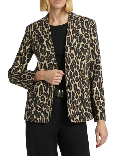 Theory Women's Two-button Tailored Leopard Wool Blazer In Black