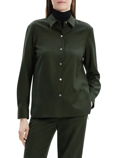 Theory Women's Virgin Wool Long-sleeve Shirt In Green