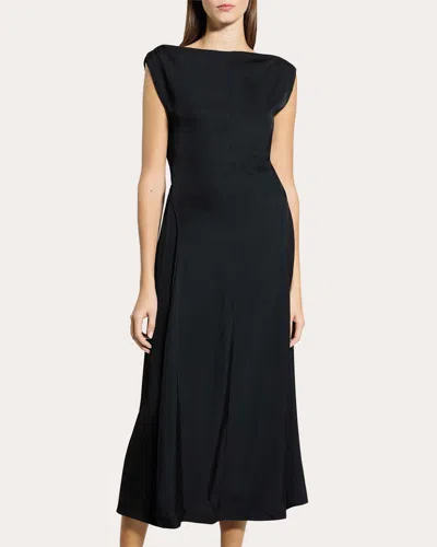 Theory Women's Washed Twill Boatneck Parachute Midi Dress In Black