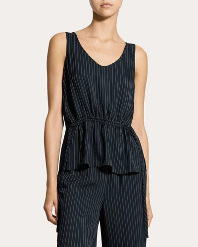 Theory Women's Washed Twill Stripe Drawstring Tank Top In Black