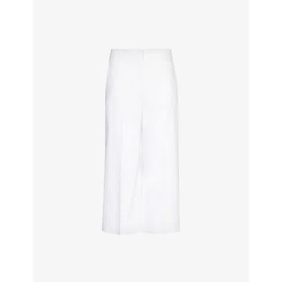 Theory Womens White Crosshatch-weave Wide-leg Mid-rise Linen-blend Trousers