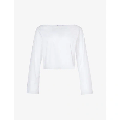 Theory Womens White Curved-hem Cotton-blend Top