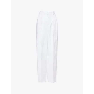 Theory Womens White Pleated Linen Trousers