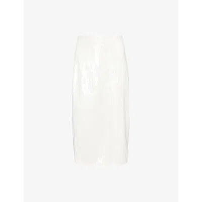 Theory Womens White Sequin-embellished Slim-fit Recycled-polyester Midi Skirt