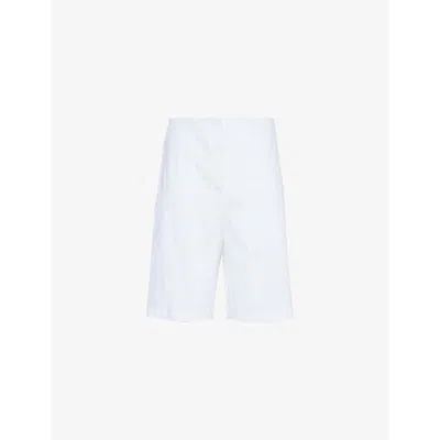 THEORY THEORY WOMEN'S WHITE WOVEN-TEXTURE REGULAR-FIT LINEN-BLEND SHORTS