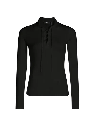 Theory Women's Wool Drawstring Sweater In Black