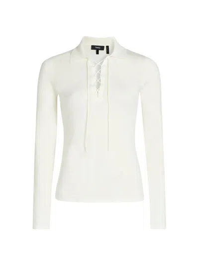 Theory Women's Wool Drawstring Sweater In White