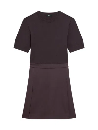 Theory Women's Wool-blend Combo Minidress In Brown