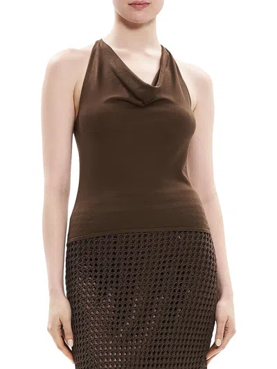 Theory Womens 100% Silk Cowl Neck Pullover Top In Brown