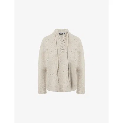 Theory Womens Beige Multi Drawstring High-neck Wool-blend Jumper