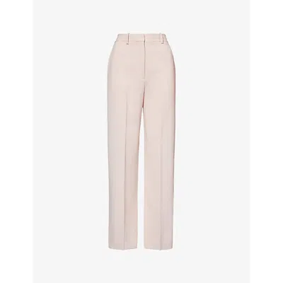 Theory Womens  Belt-loop Slip-pocket Straight-leg High-rise Wool Trousers In Blush