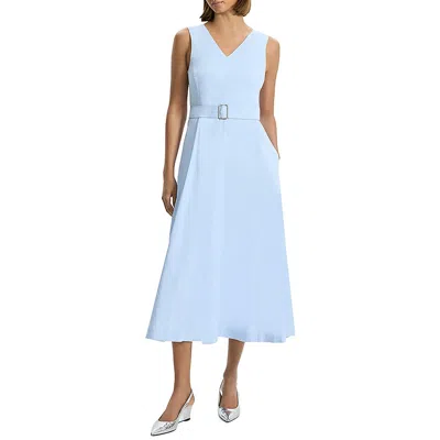 Theory V-neck Sleeveless Belted Midi Dress In Skylight
