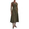 THEORY WOMENS BELTED SLEEVELESS MIDI DRESS