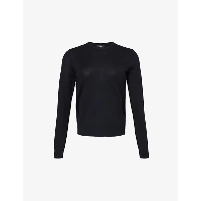 Theory Womens Black - 001 Round-neck Regular-fit Wool-blend Knitted Top In Black - 001