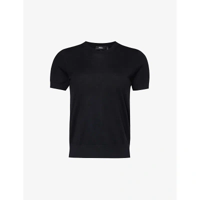 THEORY WOMENS ROUND-NECK WOOL-BLEND KNITTED T-SHIRT BLACK - 001