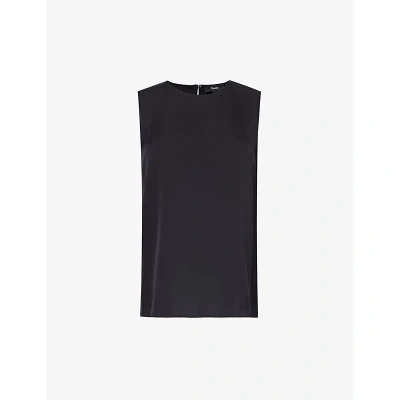 THEORY WOMENS BLACK - 001 SLEEVELESS ROUND-NECK SILK TOP