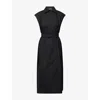 Theory Womens Black Belted Cap-sleeves Stretch-woven Midi Dress In Black