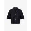Theory Womens Black Boxy Camp-collar Stretch-cotton Shirt In Black
