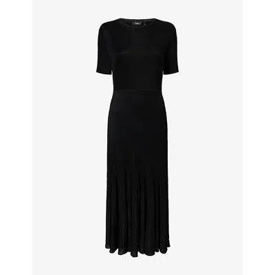 Theory Womens Black Panelled-rib Stretch-woven Midi Dress