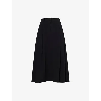 Theory Womens Pleat Flared Stretch-woven Midi Skirt Black