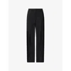 Theory Womens Black Pleated Wide-leg Wool Trousers In Black