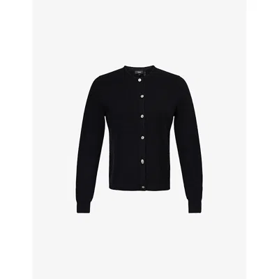 Theory Womens Black Round-neck Log-sleeved Cashmere Cardigan