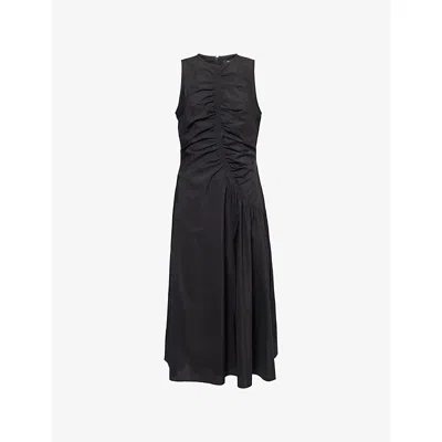 Theory Womens Black Ruched Sleeveless Cotton-blend Midi Dress