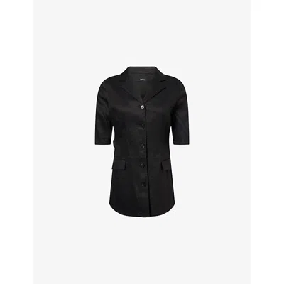 Theory Womens Black Short-sleeve Belted Linen-blend Blazer