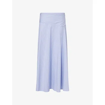 Theory Womens Blue Multi A-line Pinstripe Cotton-blend Midi Skirt