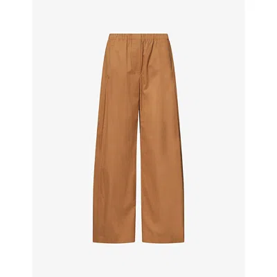 Theory Womens Bronze Wide-leg Parachute Cotton Trousers In Blue