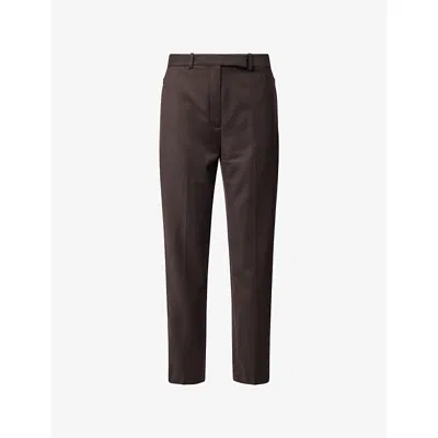 Theory Womens Cacao High Waist Tapered-leg Wool Trousers In Brown