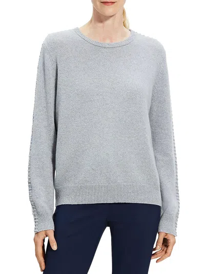 Theory Womens Cashmere Whipstitch Crewneck Sweater In Gray