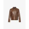 Theory Womens Boxy Two-flap-pockets Relaxed-fit Leather Jacket Clove In Clove