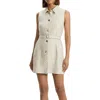 Theory Sleeveless Belted Linen Military Mini Dress In Beige