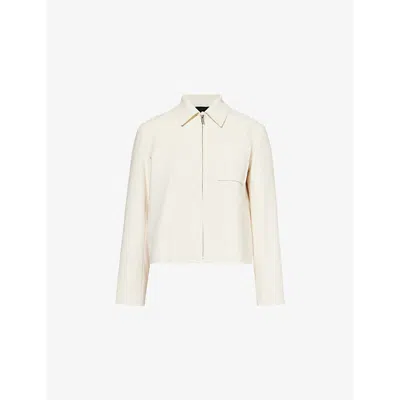 Theory Womens  Collar Cropped Relaxed-fit Crepe Jacket In Rice