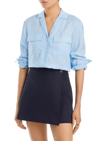 Theory Womens Collared 100% Linen Button-down Top In Blue