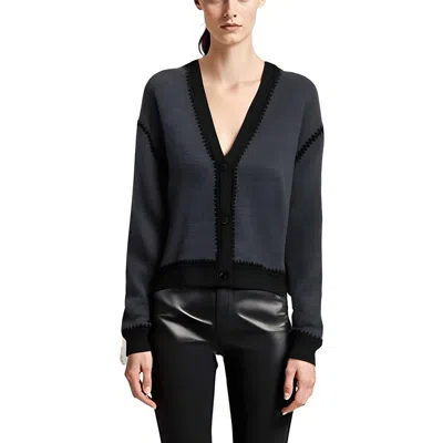 Theory Womens Contrast Trim Merino Wool Cardigan Sweater In Black