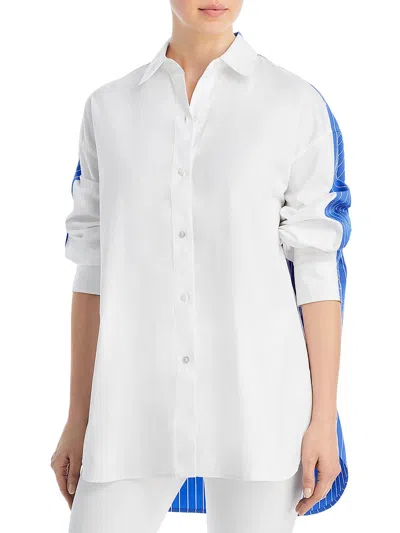 Theory Womens Cotton Striped Button-down Top In White
