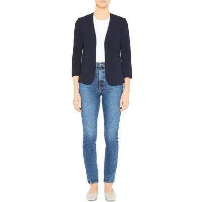 Theory Womens Crepe Shoulder Pads Open-front Blazer In Blue