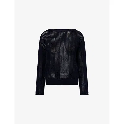 Theory Womens Deep Navy Ribbed Relaxed-fit Cotton Jumper In Blue