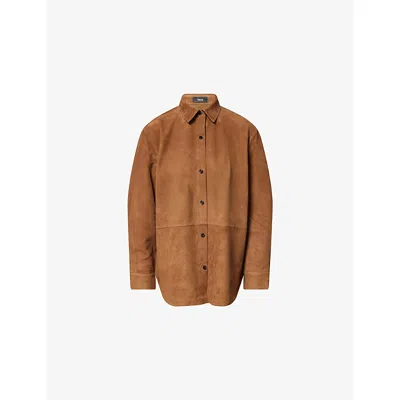 THEORY WOMENS THEORY RELAXED-FIT LONG-SLEEVES SUEDE SHIRT