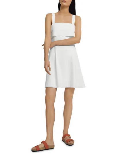 Theory Womens Drape Back Ruffled Neckline Fit & Flare Dress In White