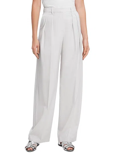 Theory Womens High Rise Pleated Wide Leg Pants In Beige