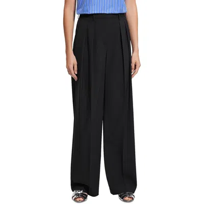 Pre-owned Theory Womens High Rise Wool Business Wide Leg Pants Bhfo 0788 In Black