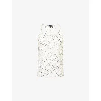 Theory Womens Ivory Multi Polkadot Belted Woven Top In White