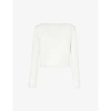 THEORY THEORY WOMEN'S IVORY RELAXED-FIT BOAT-NECK WOVEN-BLEND BLOUSE