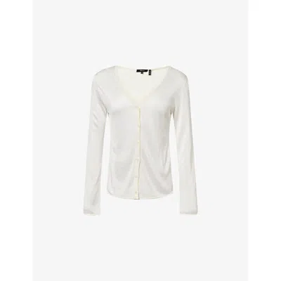 Theory Womens Ivory Rolled-edge Fine-knit Cardigan In White