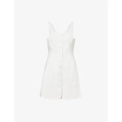 Theory Womens Ivory Scoop-neck Button-up Linen Mini Dress In White