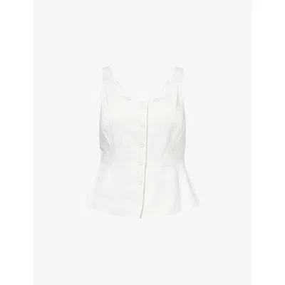 Theory Womens Ivory Scoop-neck Peplum Linen-blend Top In White